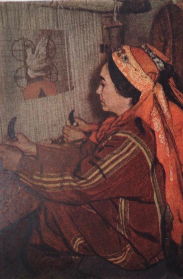 1957 Туркменистан Заслуженная Ковровщица Аманбиби Гельдыева Ткет Ковер к Всемирному Фестивалю Молодежи