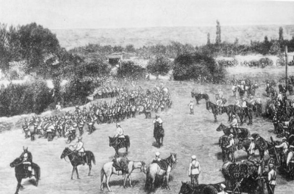 1890 Russian Soldiers Squad Passing Village in Pamirs